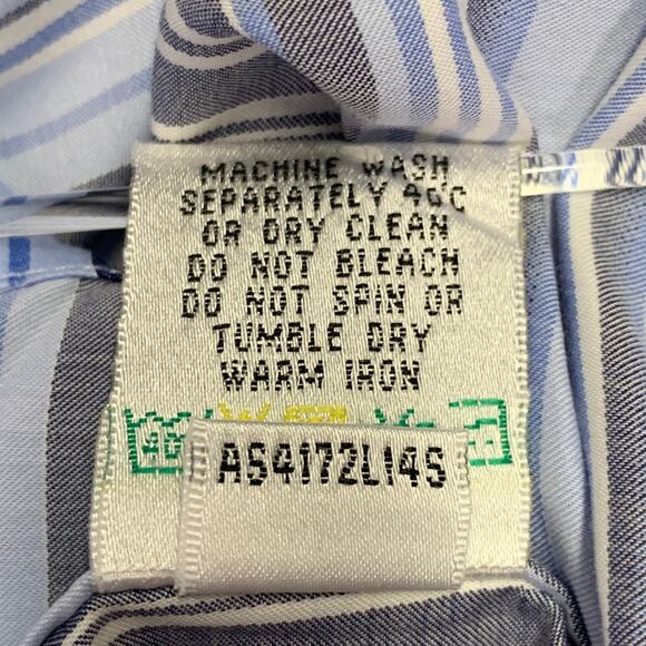 BUGATCHI UOMO Size XL Blue Navy Stripe Cotton Spread Collar Long Sleeve Shirt - Picture 7 of 7